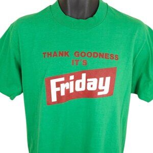Vintage Thank Goodness Its Friday T Shirt Mens Size Large Green 90s Made In USA